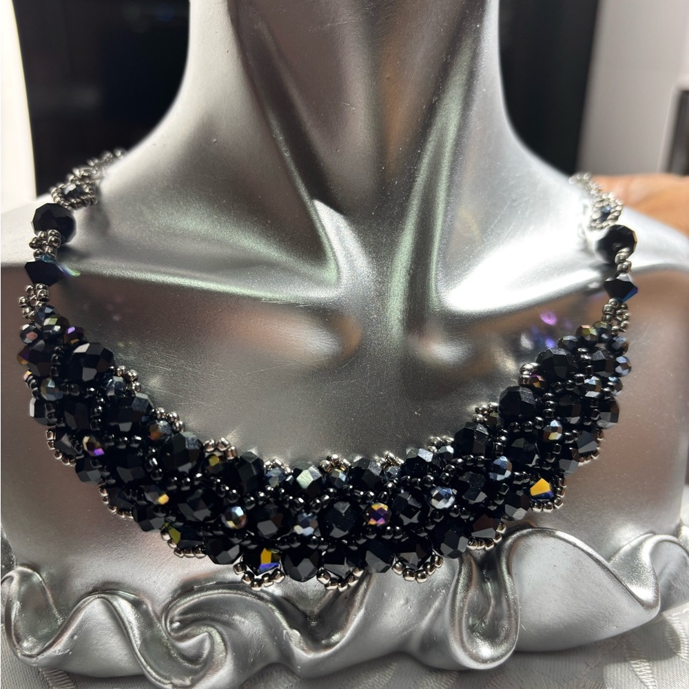 Black and Silver Collar Necklace 16 inches